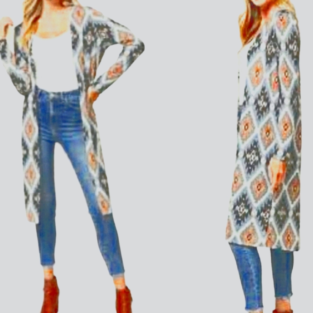 Entro Diamond Geometric Aztec Knit Cardigan Duster